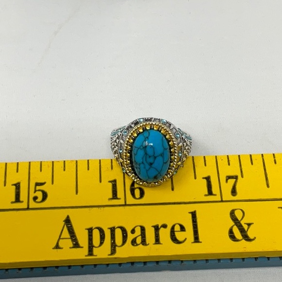 Turquoise ring with silver/gold electroplated band, size 10 - Picture 5 of 6